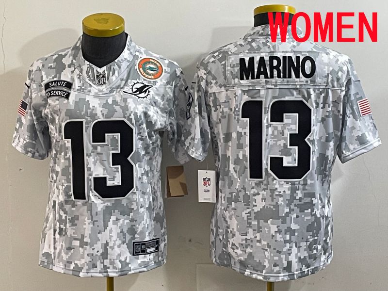Women Miami Dolphins #13 Marino Nike Arctic Camo 2025 Salute to Service Limited NFL Jersey style 2->women nfl jersey->Women Jersey
